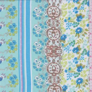 2 YD PC-Seafoam Blue Multi Floral Stripe Chiffon Fabric