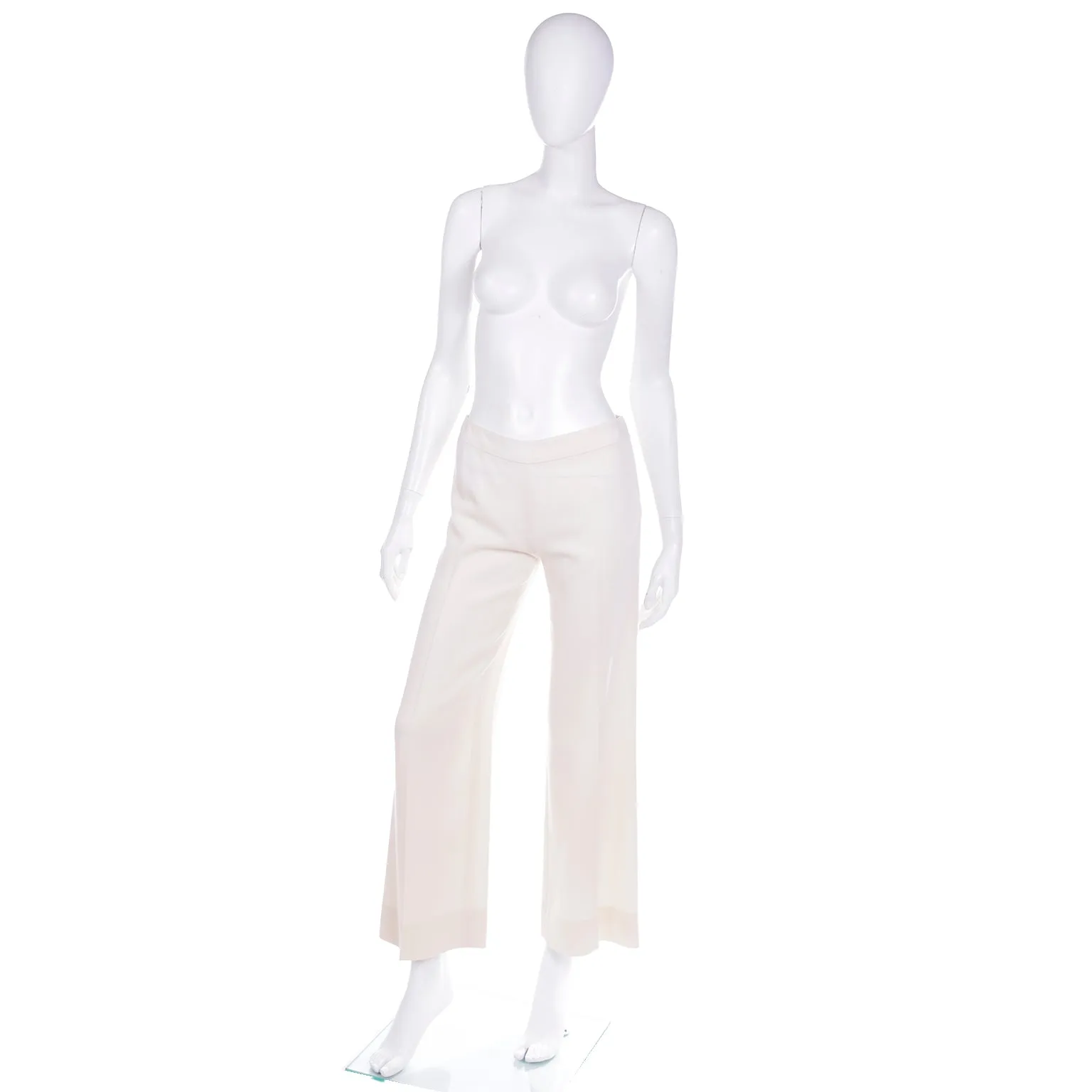 2000s Valentino Cream Wool Mid Rise Pants