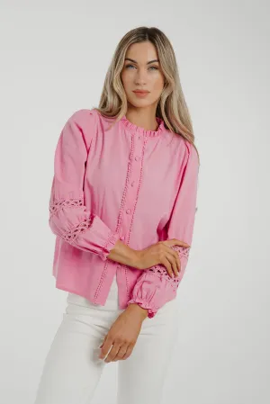 Ally Crochet Sleeve Blouse In Pink