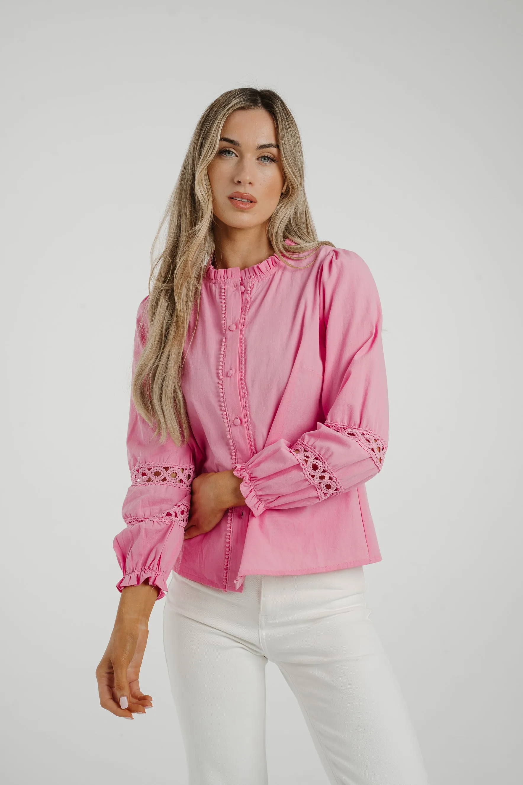 Ally Crochet Sleeve Blouse In Pink