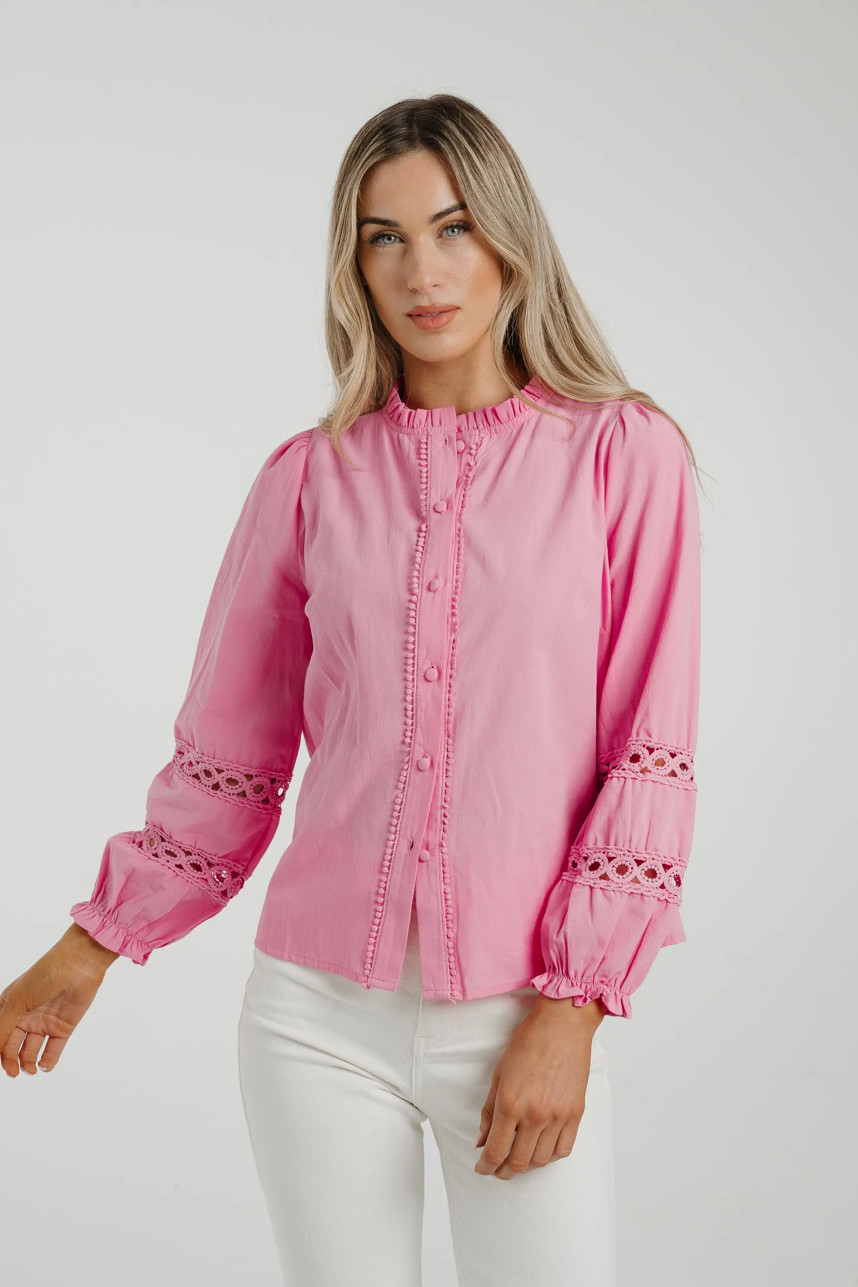 Ally Crochet Sleeve Blouse In Pink