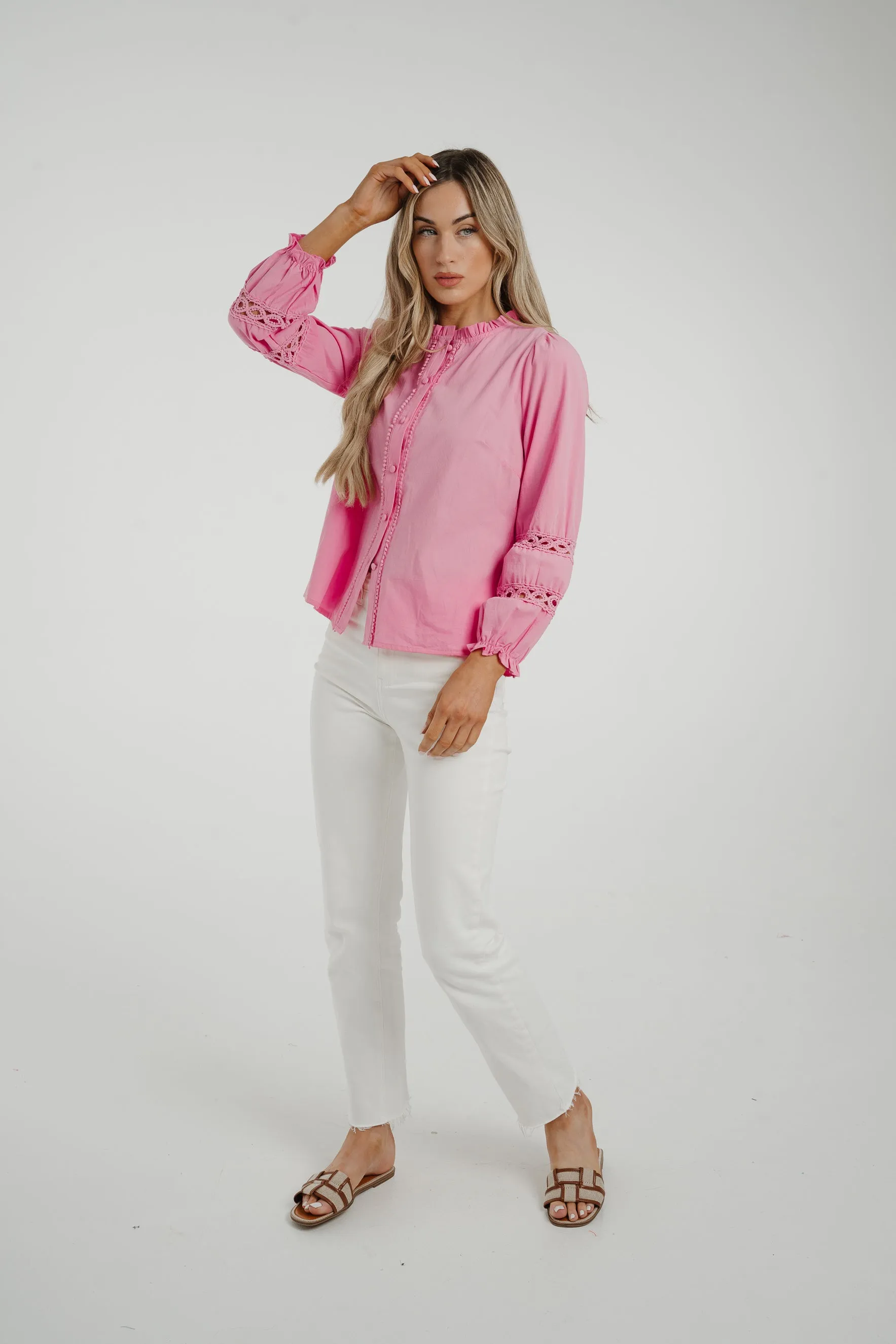 Ally Crochet Sleeve Blouse In Pink