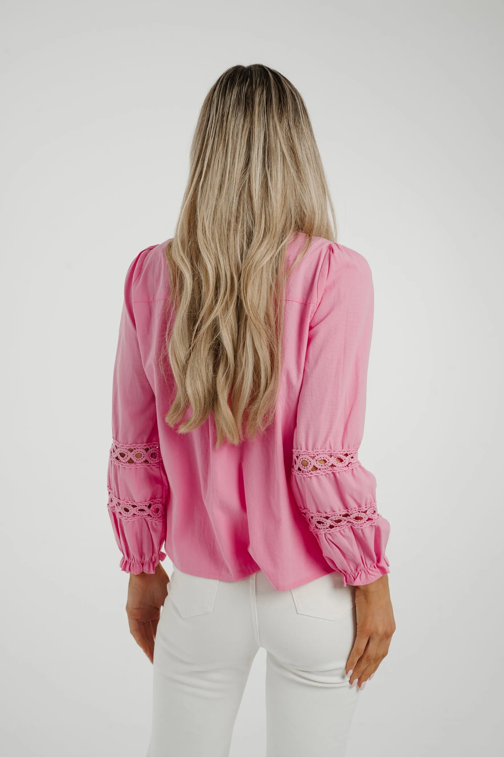 Ally Crochet Sleeve Blouse In Pink