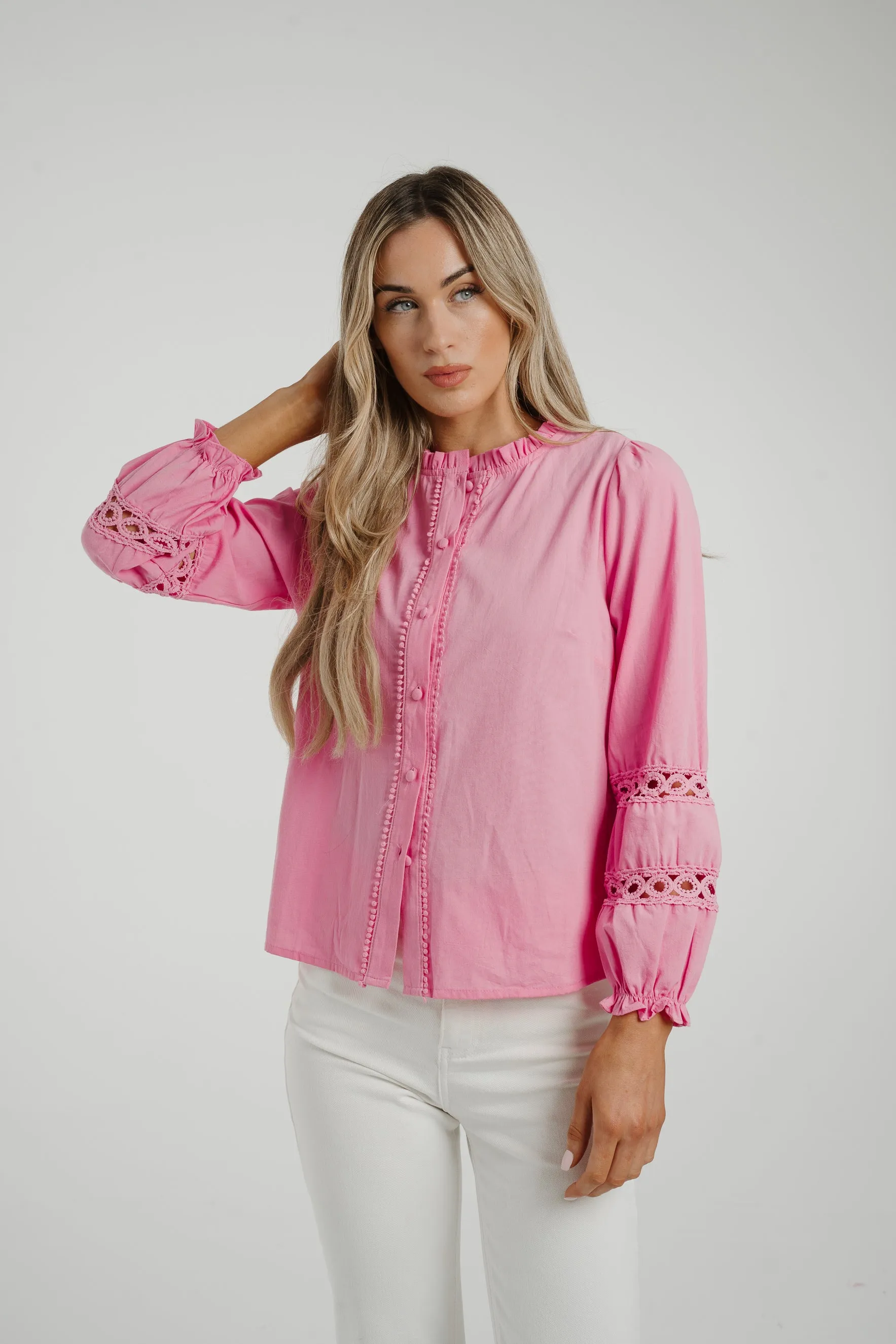 Ally Crochet Sleeve Blouse In Pink