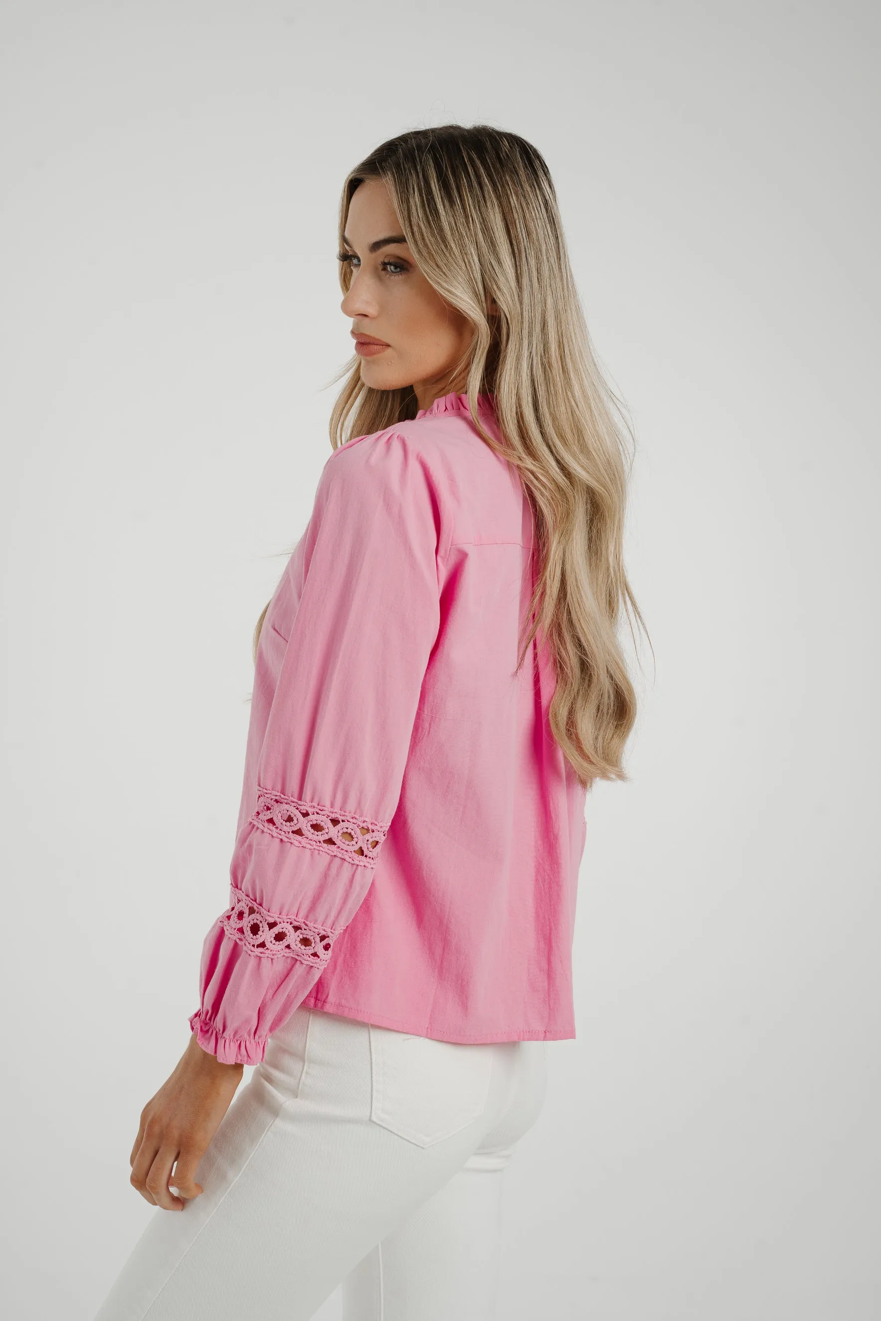 Ally Crochet Sleeve Blouse In Pink