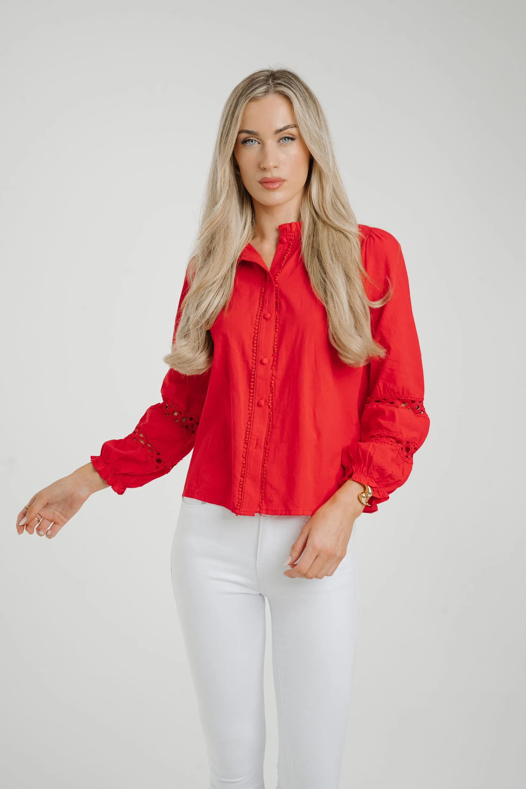 Ally Crochet Sleeve Blouse In Red