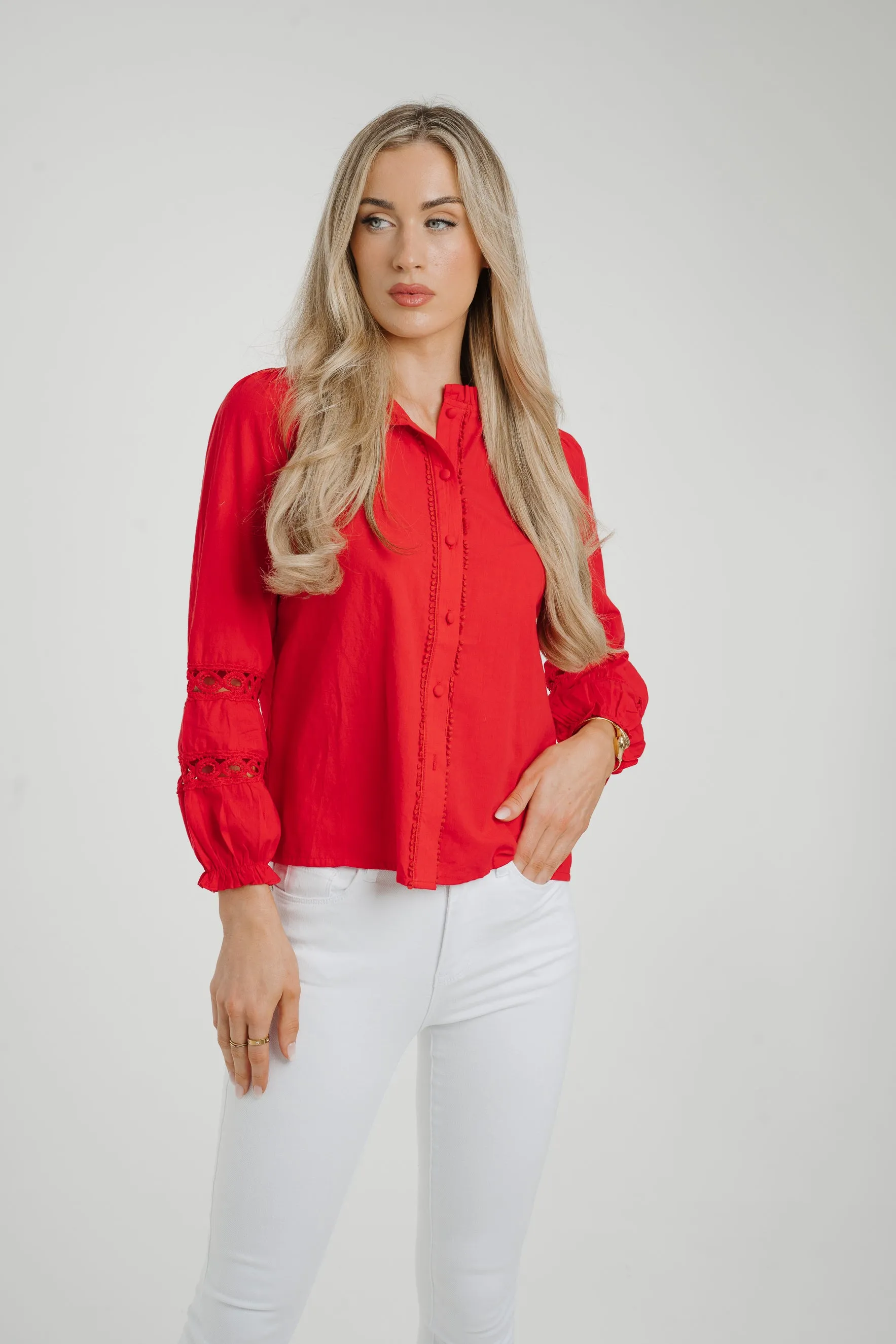 Ally Crochet Sleeve Blouse In Red