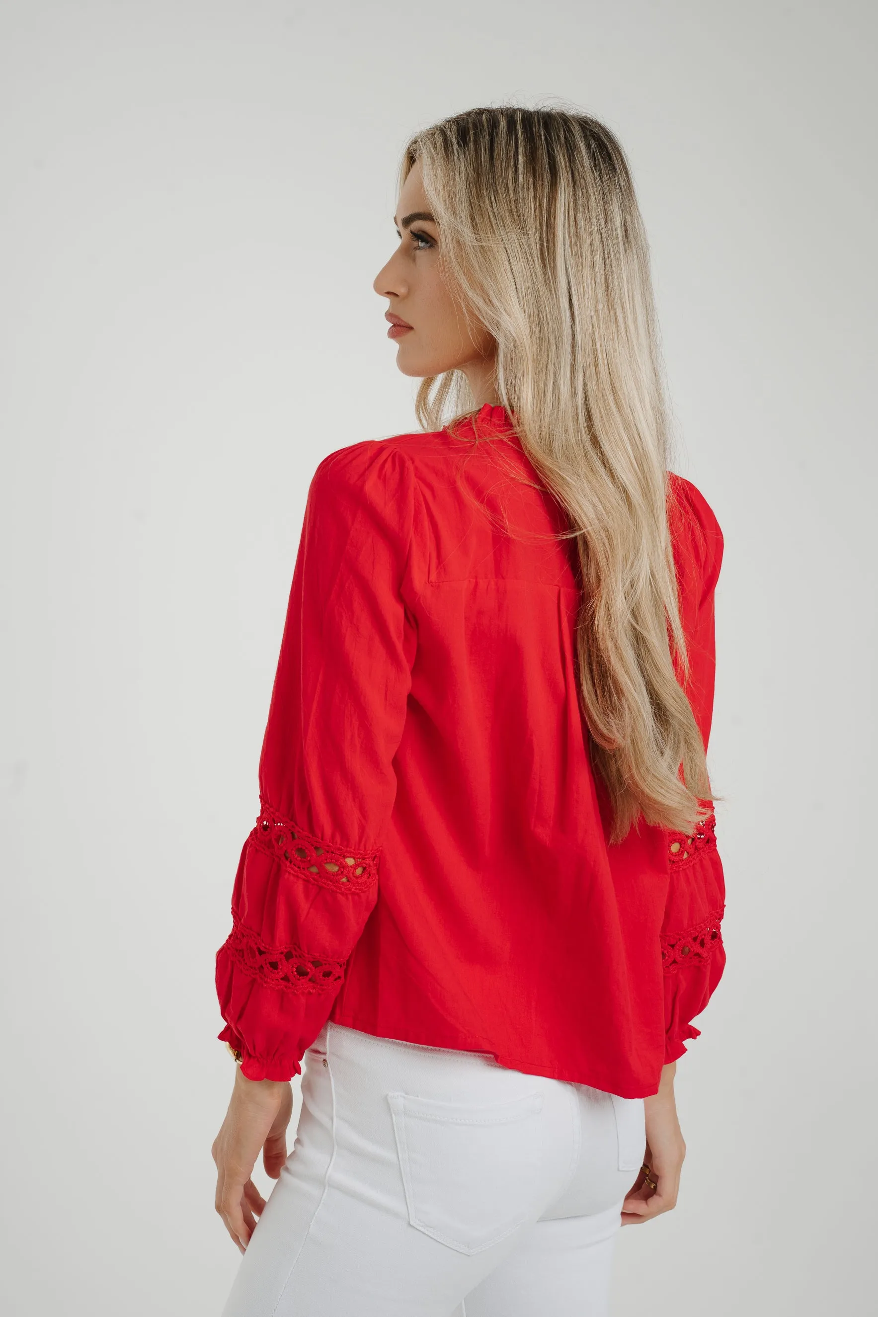 Ally Crochet Sleeve Blouse In Red