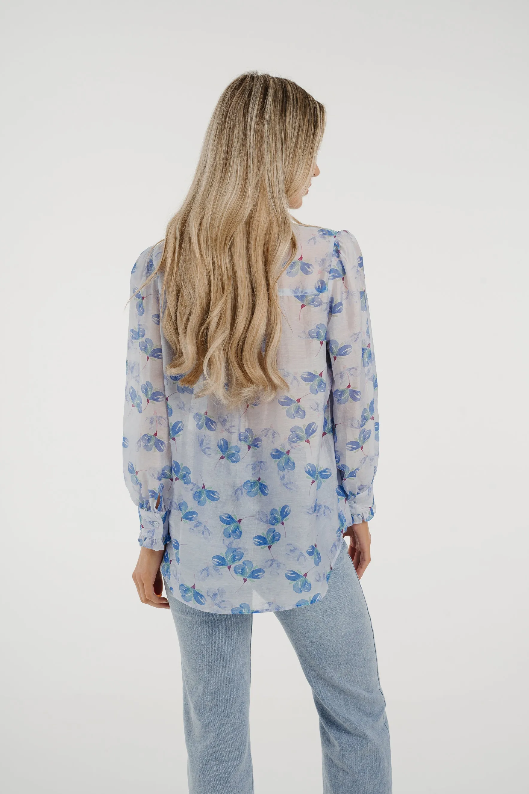 Arabella Frill Collar Blouse In Blue Floral