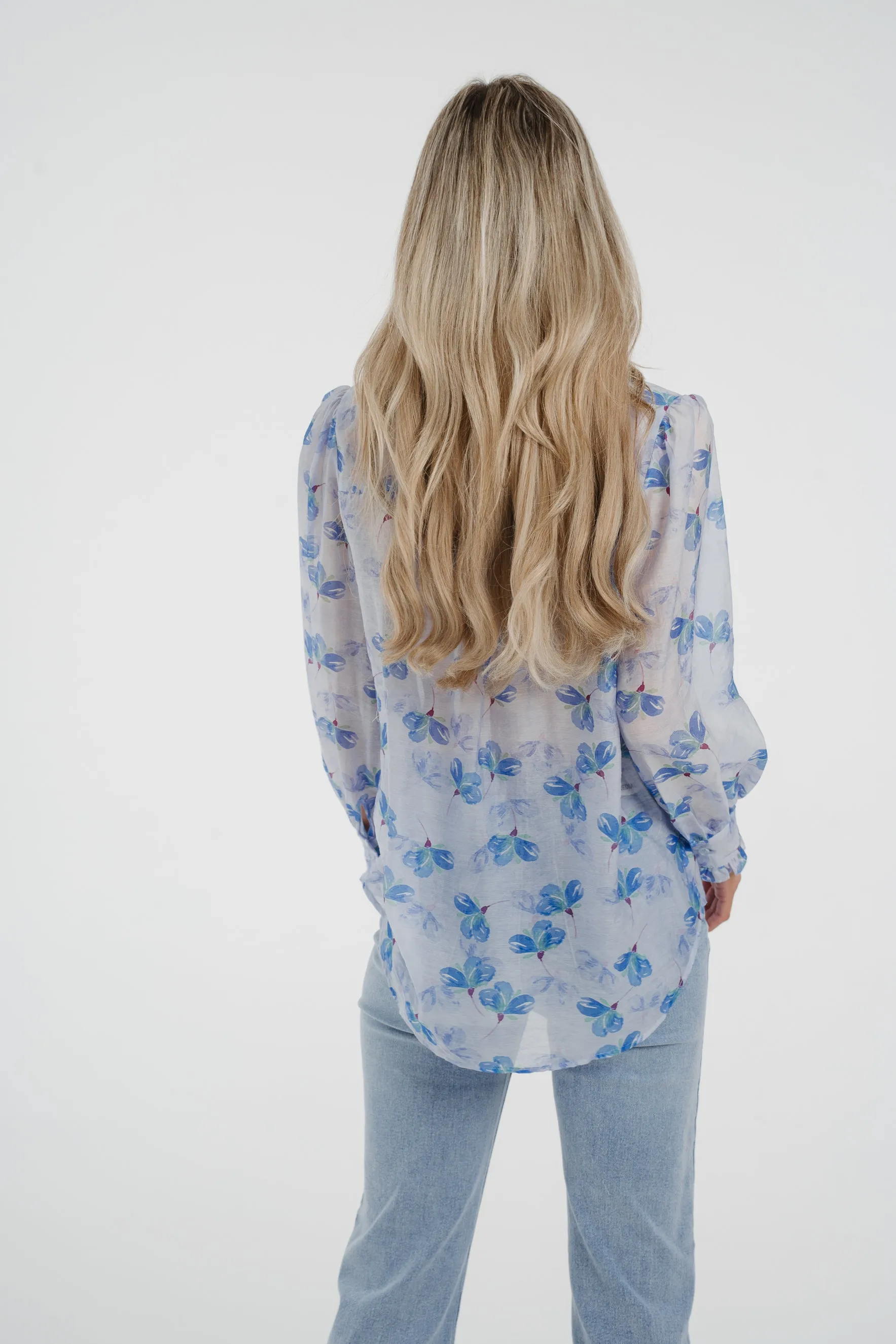 Arabella Frill Collar Blouse In Blue Floral