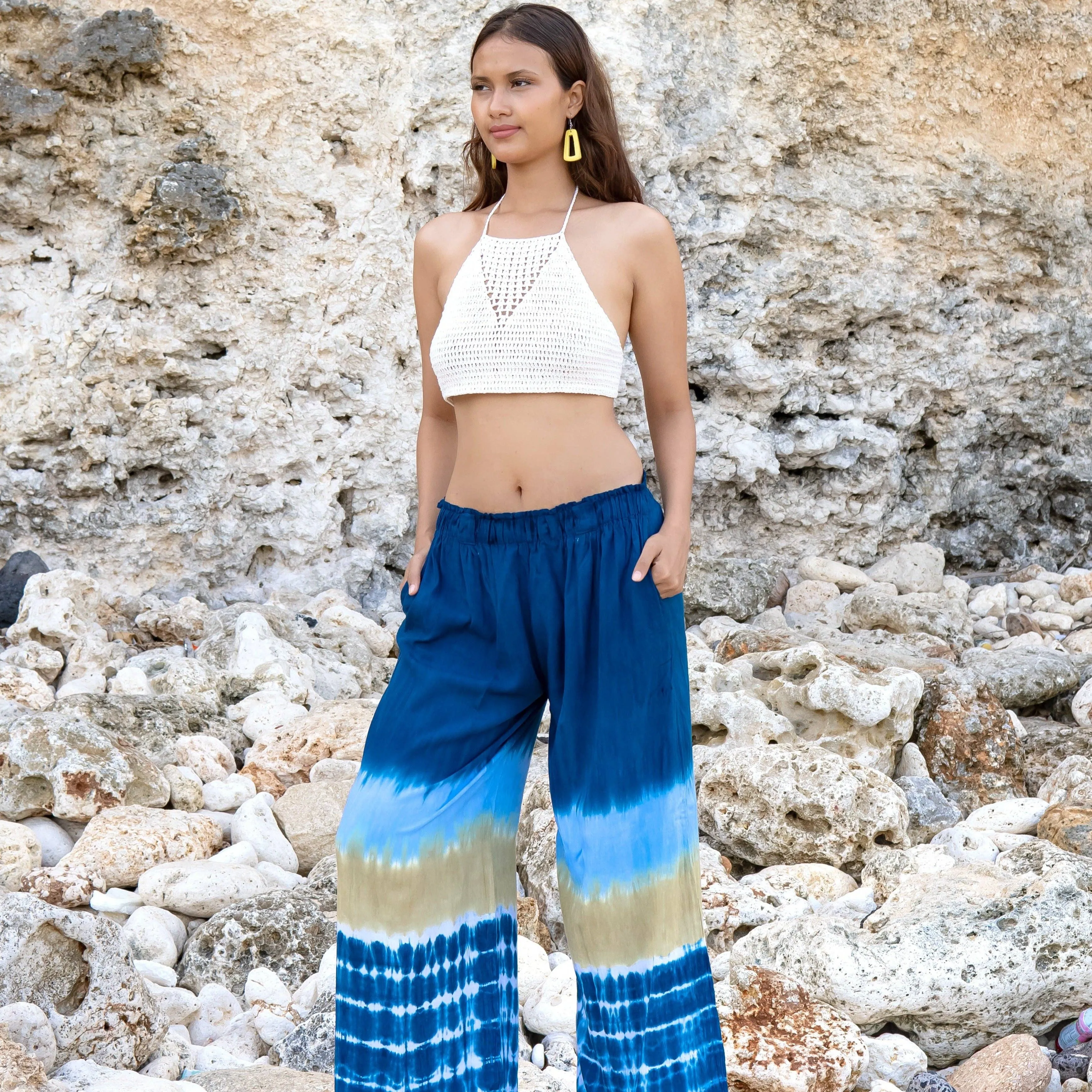 Beach Stripe & Tie Dye Straight Leg Pant In Navy, Indonesia