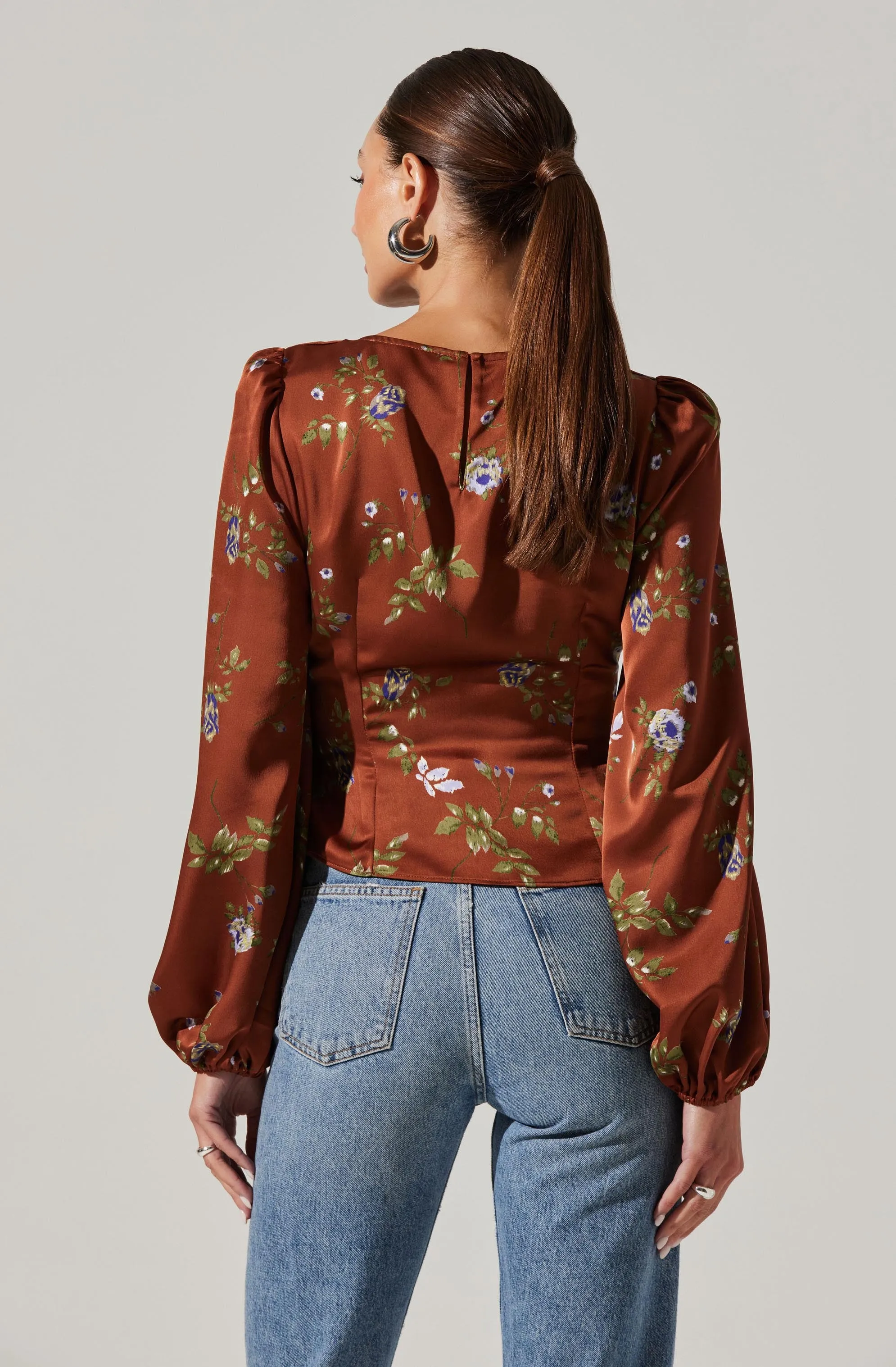 Bishop Sleeve Twist Floral Top