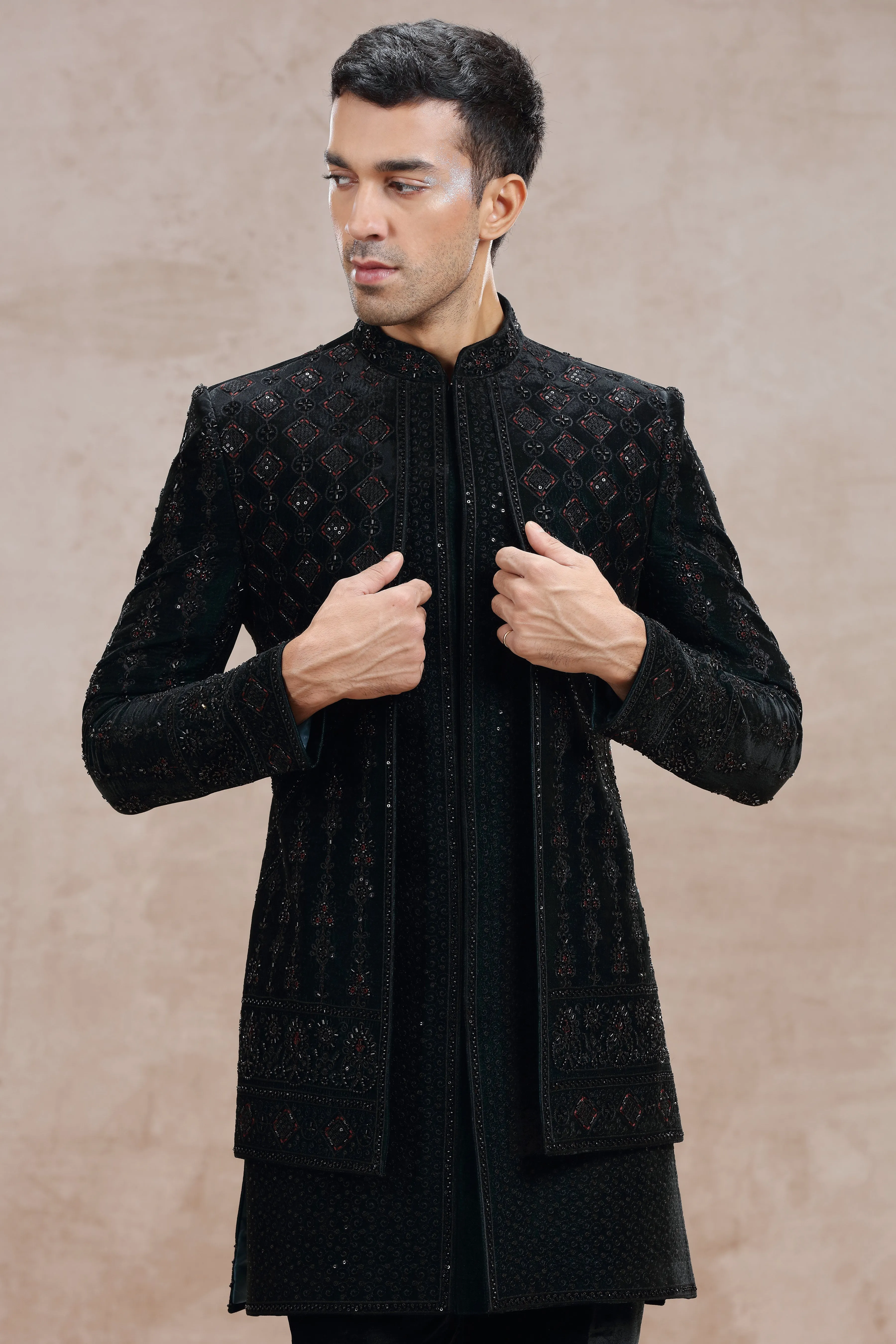 Black Silk Indo Western with Bead & Sequence Work