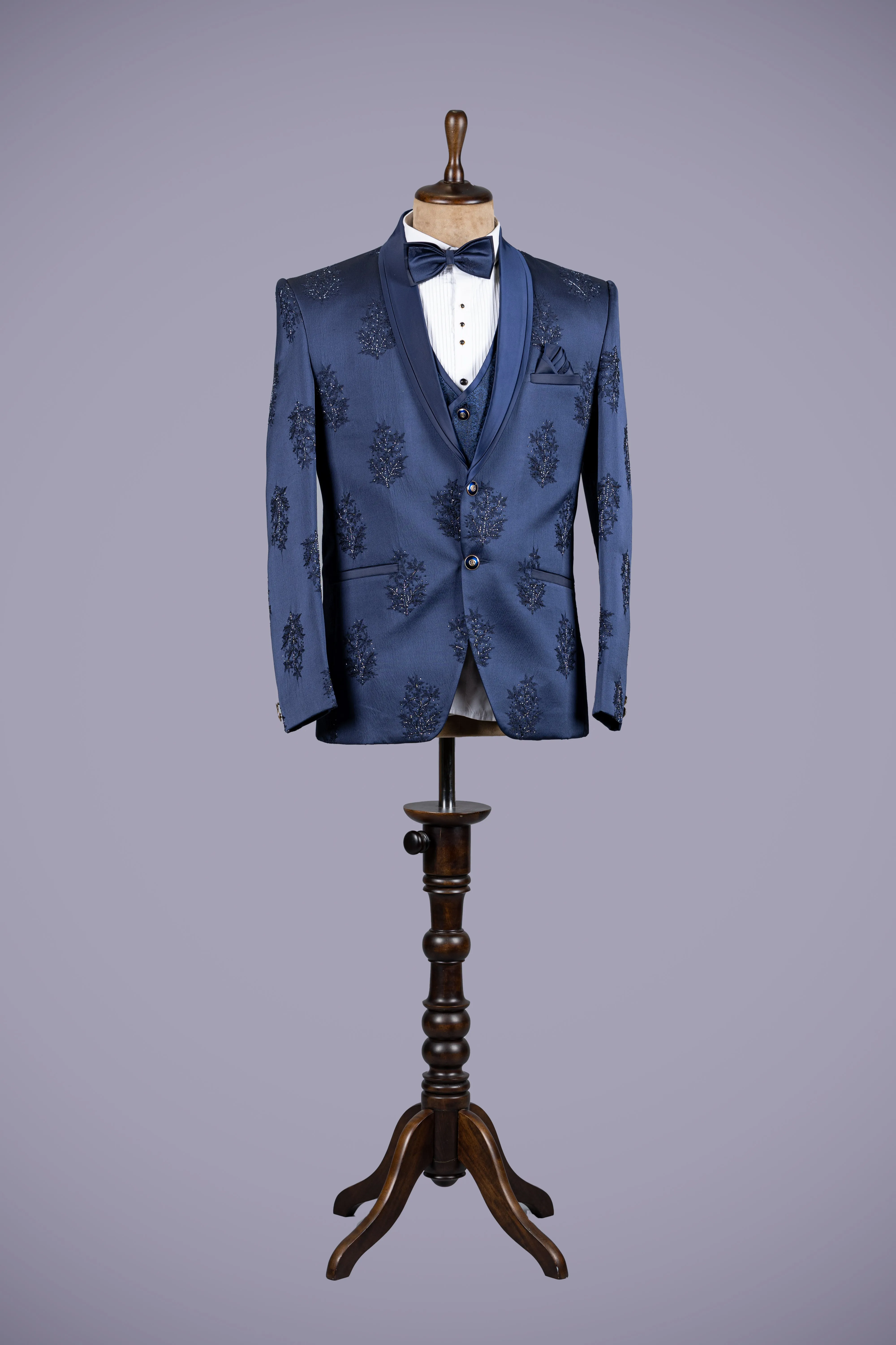 Blue Jekar Silk Machin AM Work 5 Piece Suit