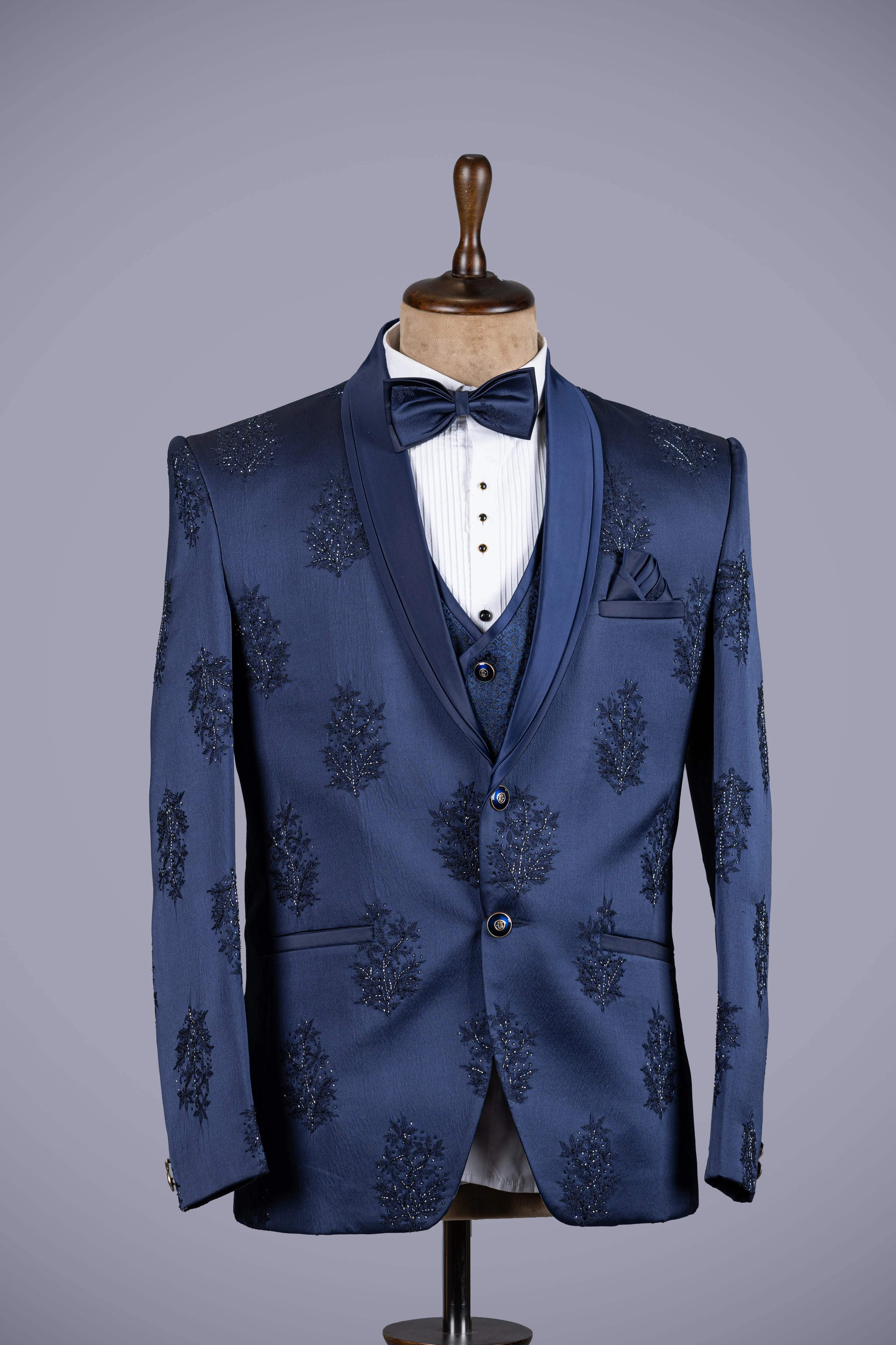 Blue Jekar Silk Machin AM Work 5 Piece Suit