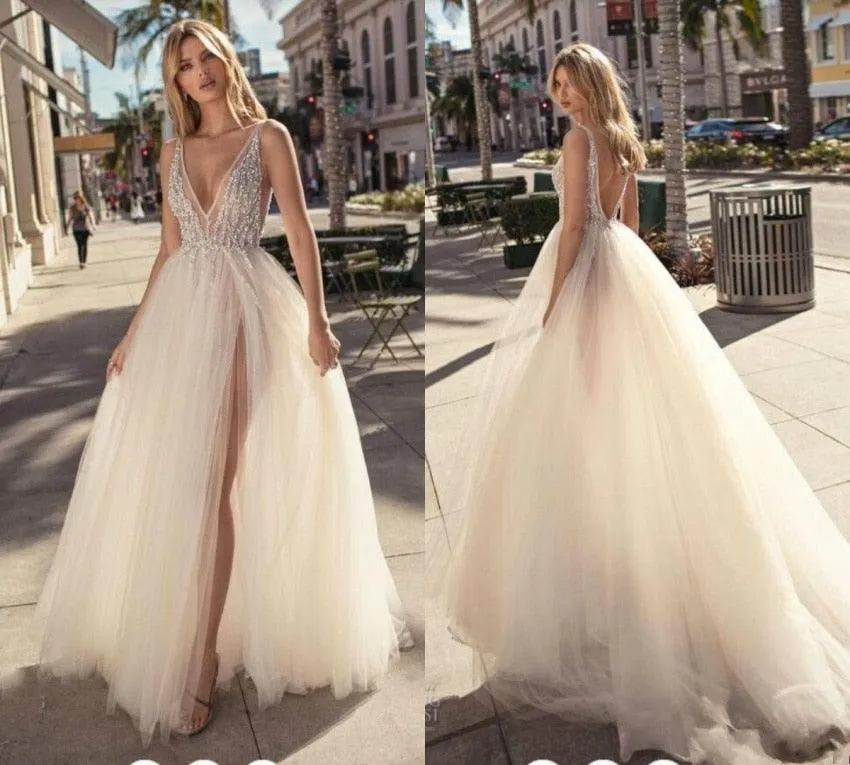 Charming Backless V-Neck High Split Special Wedding/Occasion Dresses