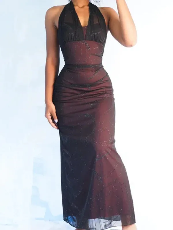 Charming Halter Mermaid Black Red Long Evening Prom Dress Online, OL054