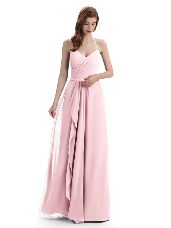 Charming Halter V-neck Floor Lenght Bridesmaid Dresses