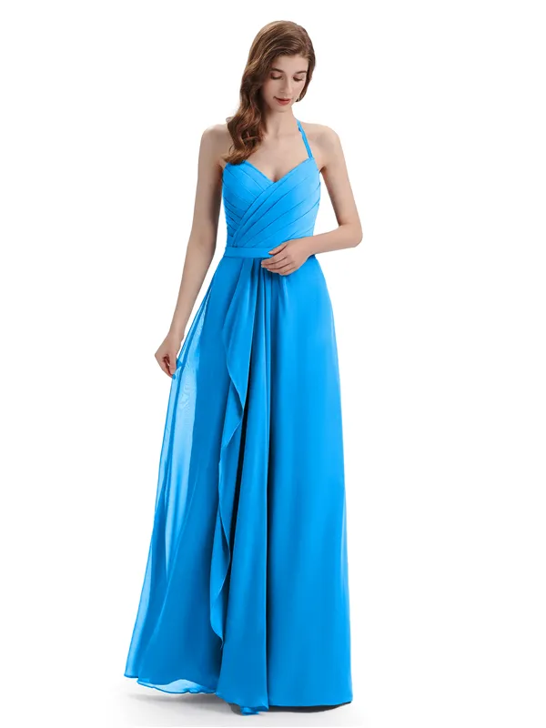 Charming Halter V-neck Floor Lenght Bridesmaid Dresses