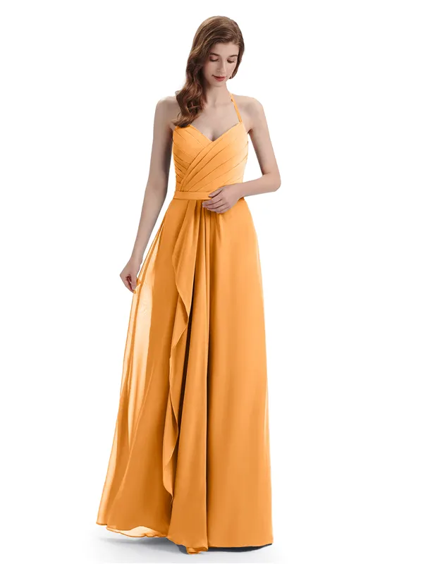 Charming Halter V-neck Floor Lenght Bridesmaid Dresses