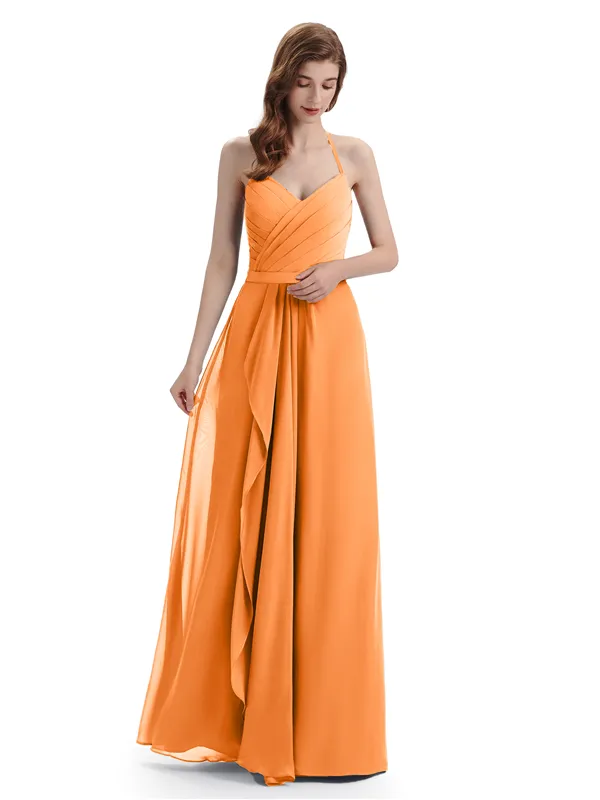 Charming Halter V-neck Floor Lenght Bridesmaid Dresses