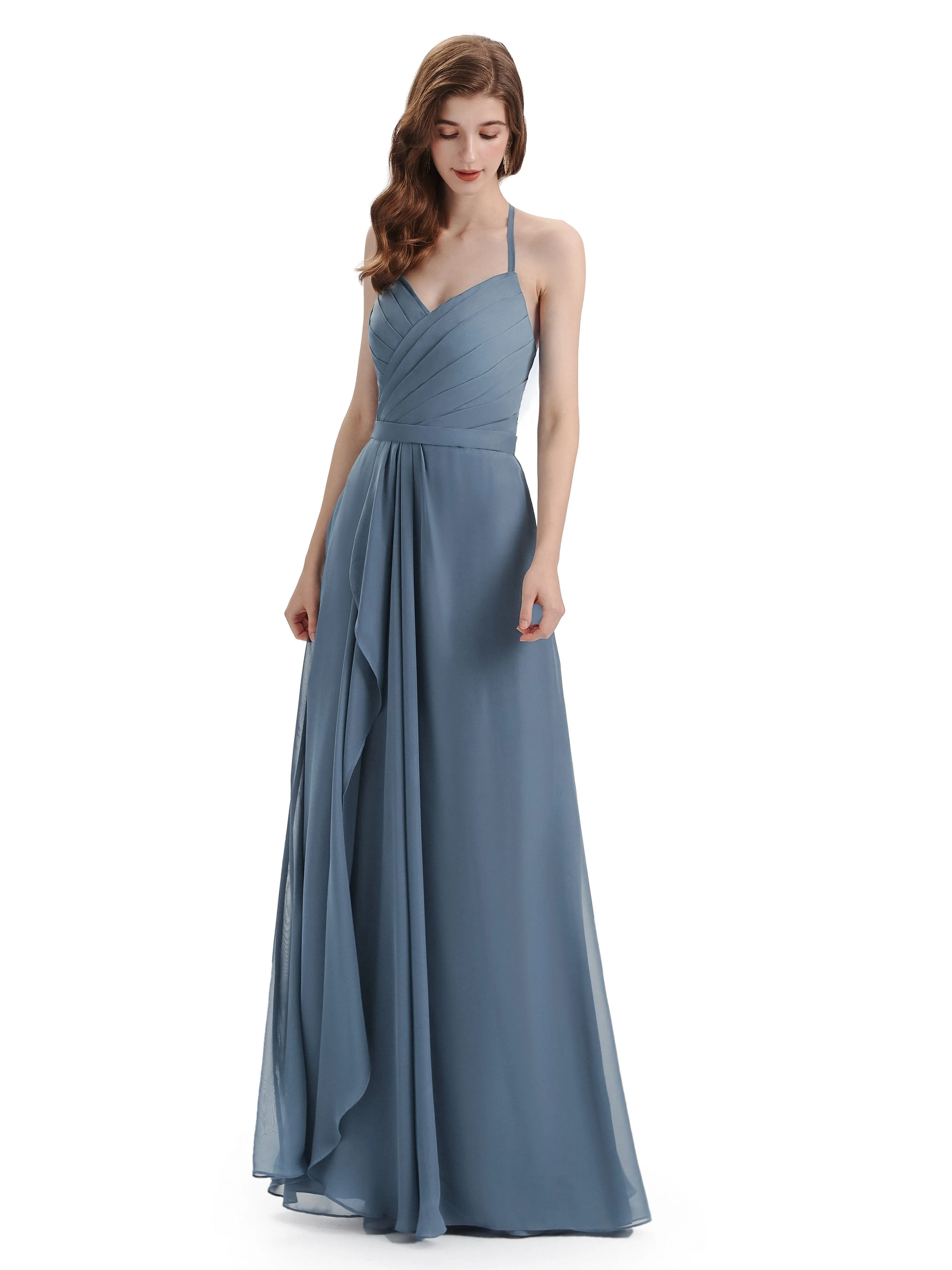 Charming Halter V-neck Floor Lenght Bridesmaid Dresses