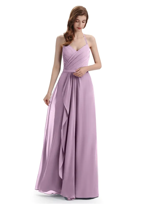 Charming Halter V-neck Floor Lenght Bridesmaid Dresses