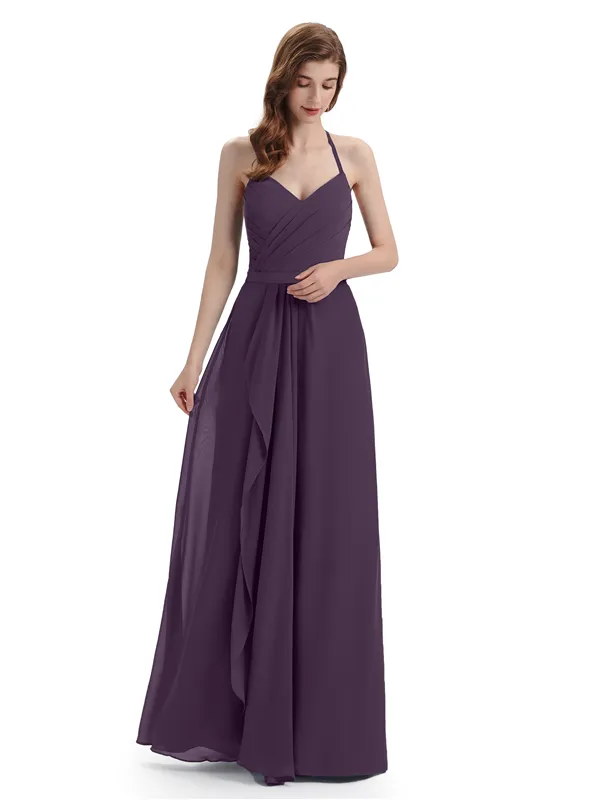 Charming Halter V-neck Floor Lenght Bridesmaid Dresses