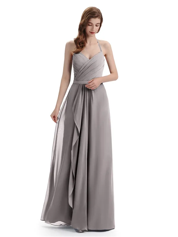 Charming Halter V-neck Floor Lenght Bridesmaid Dresses