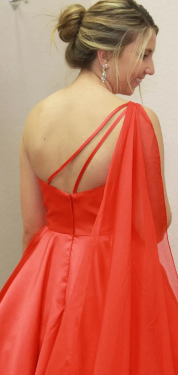 Charming One-shoulder Satin A-line Long Prom Dresses Evening Dresses.DB10575