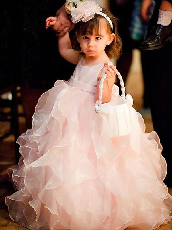 Charming Organza Ruffles Ball Gown Ivory Long Flower Girl Dresses, FGS113