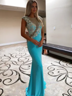 Charming Scoop Neck Lace Mermaid Long Prom Dresses.DB10807