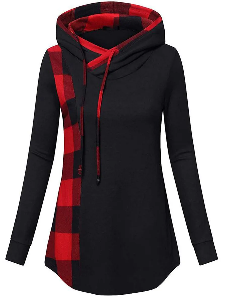 Color Block Long Sleeve Mid-Length Casual Hoodie