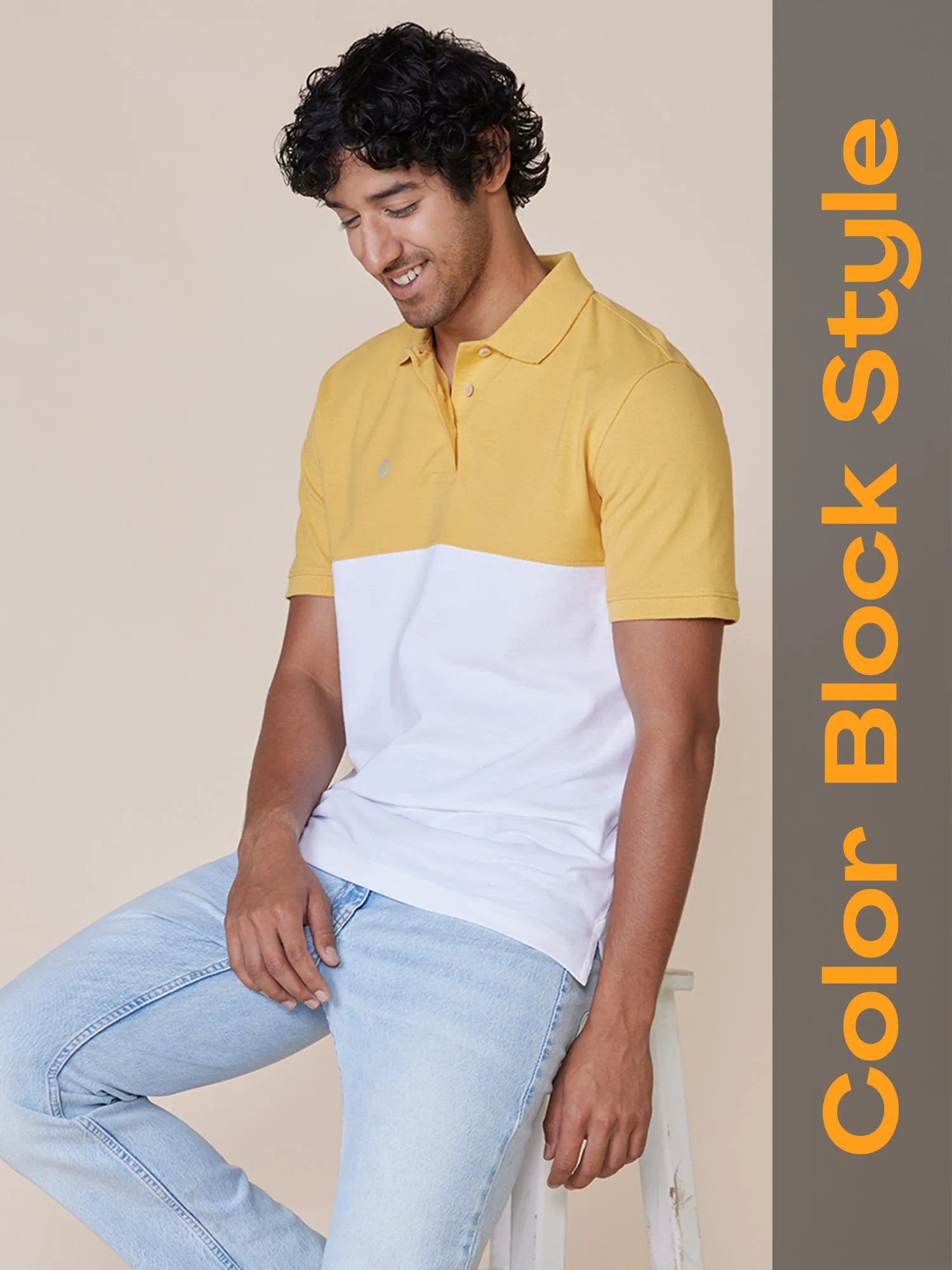 Color Block Polo T-Shirt Yellow