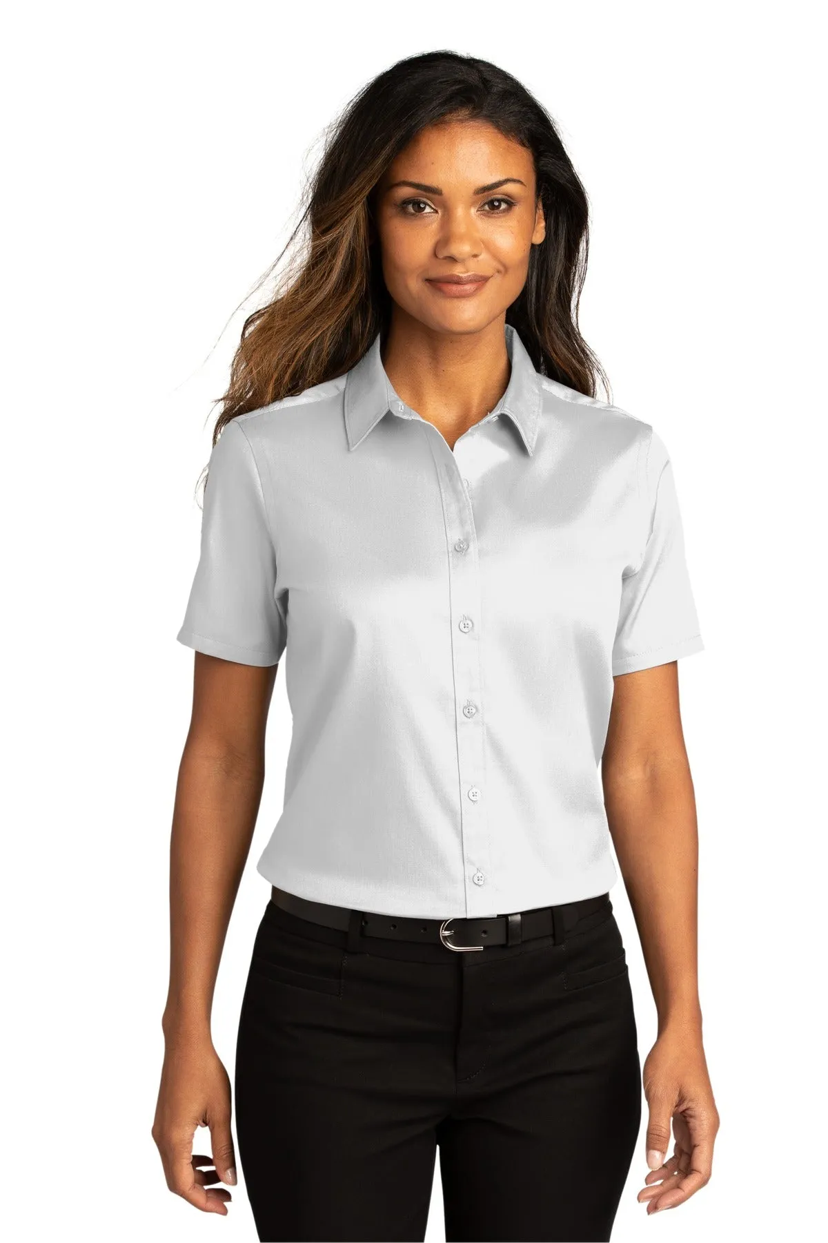 Custom Embroidered  Ladies Short Sleeve SuperPro React Twill Shirt. LW809