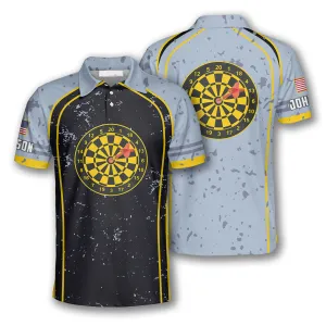 Darts Grunge Style Yellow Dart Board Custom Polo Shirts for Men, USA Dart Player