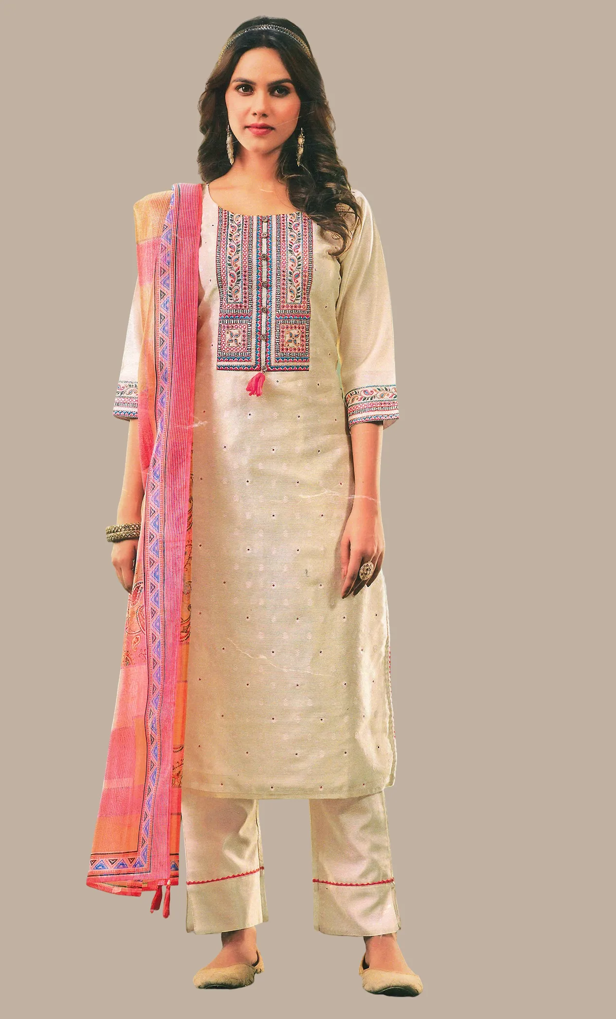 Deep Cream Embroidered Punjabi