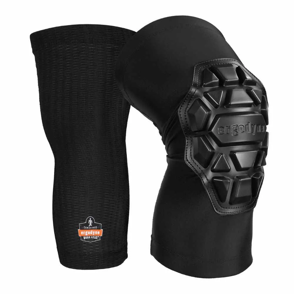 Ergodyne 18551 550 M/L Black Padded Knee Sleeves 3-Layer Foam Cap Pair