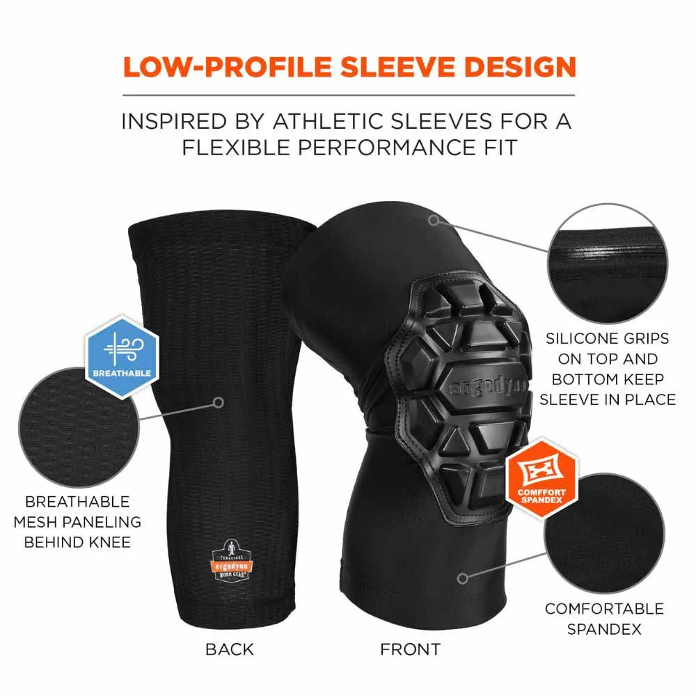 Ergodyne 18551 550 M/L Black Padded Knee Sleeves 3-Layer Foam Cap Pair