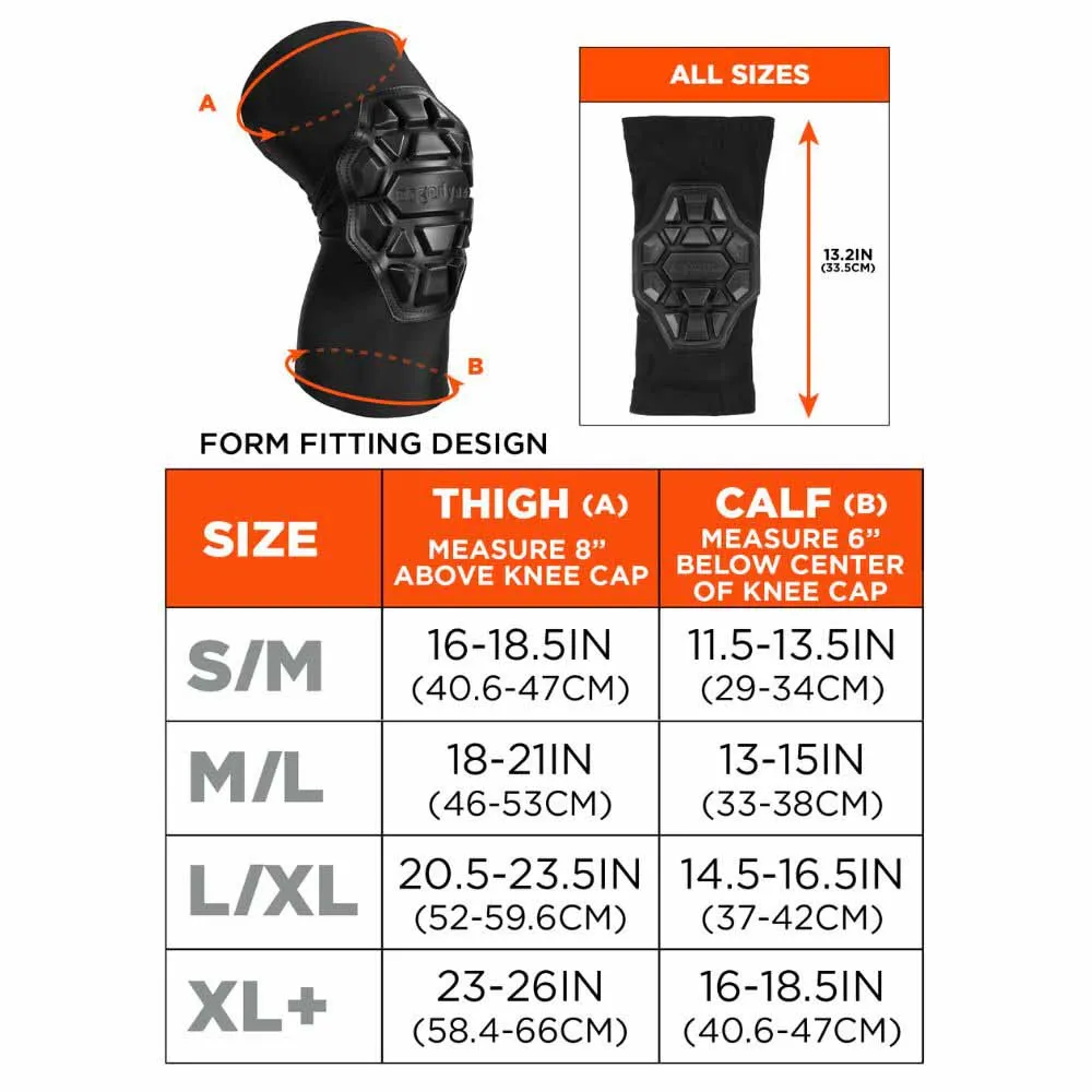 Ergodyne 18551 550 M/L Black Padded Knee Sleeves 3-Layer Foam Cap Pair