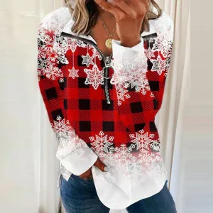 Fashion christmas snowflake print long sleeve top