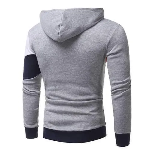 Fashion Front Big Pocket Casual Pullover Men's Geometric Pattern Stitching Casual Hoodies