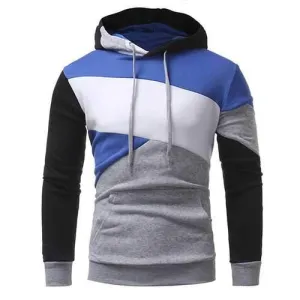 Fashion Front Big Pocket Casual Pullover Men's Geometric Pattern Stitching Casual Hoodies