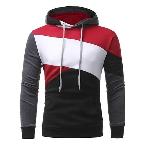 Fashion Front Big Pocket Casual Pullover Men's Geometric Pattern Stitching Casual Hoodies