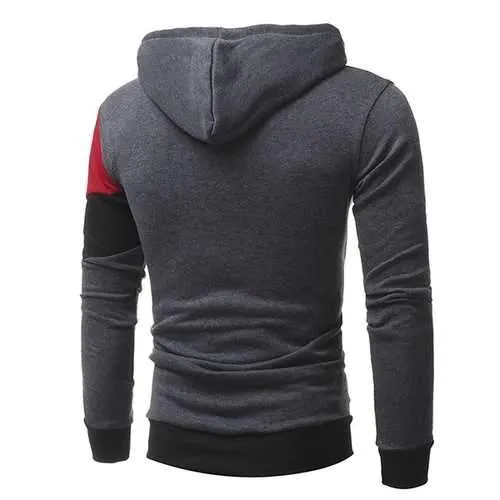 Fashion Front Big Pocket Casual Pullover Men's Geometric Pattern Stitching Casual Hoodies