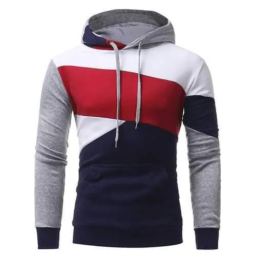 Fashion Front Big Pocket Casual Pullover Men's Geometric Pattern Stitching Casual Hoodies