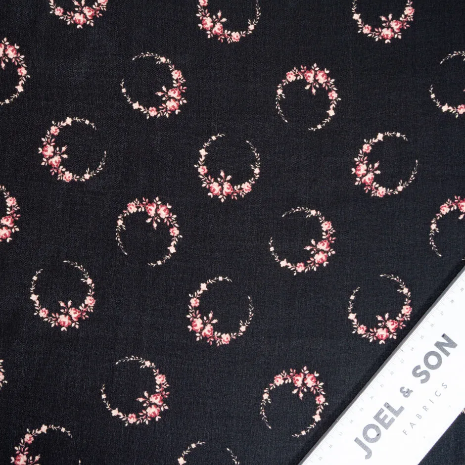 Floral Crescent Printed Black Silk Sable