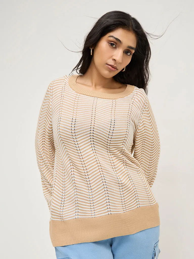 Gia Beige Chevron Textured Sweater