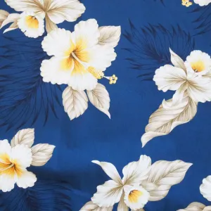 Hibiscus Joy Navy Hawaiian Cotton Fabric by the Yard