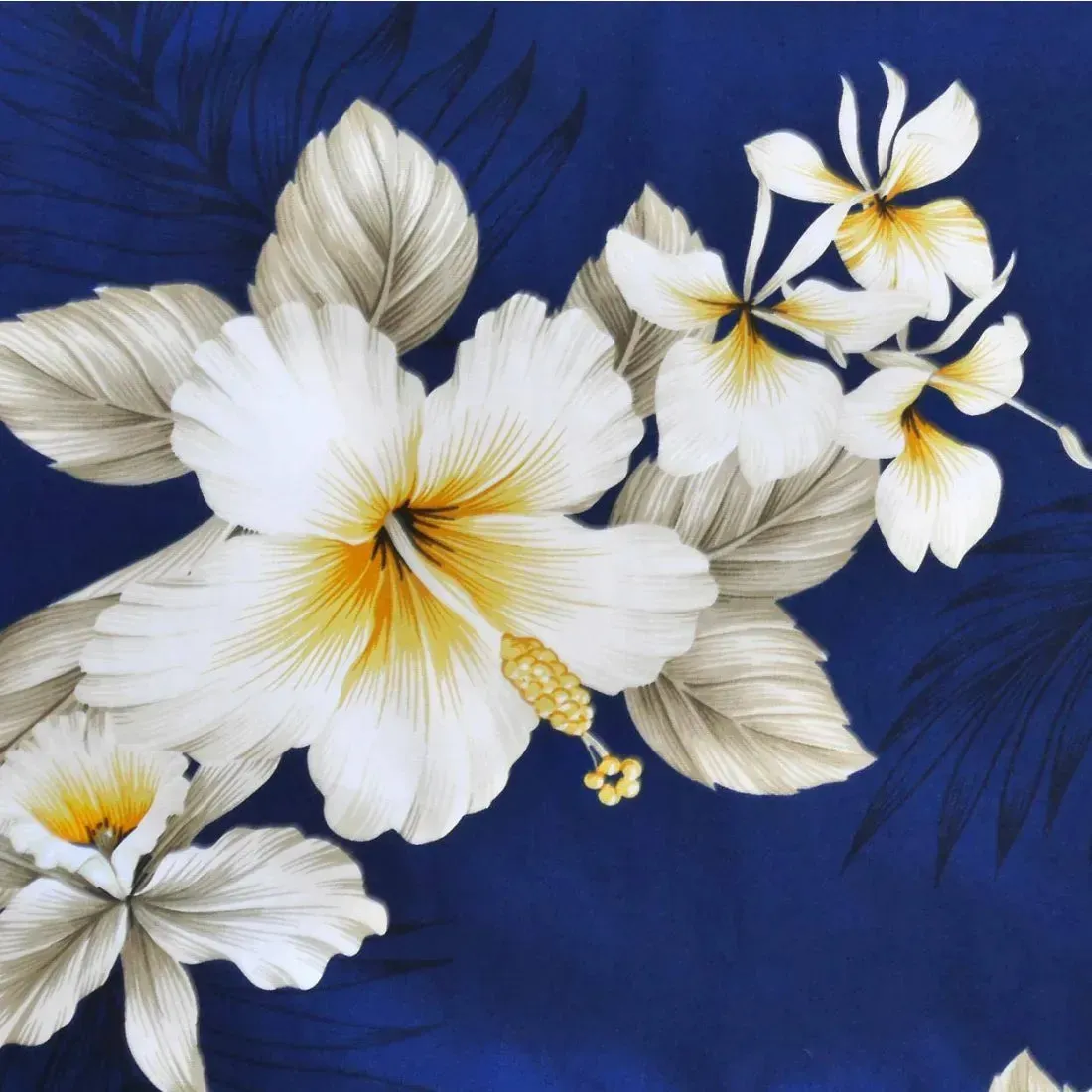 Hibiscus Joy Navy Hawaiian Cotton Fabric by the Yard